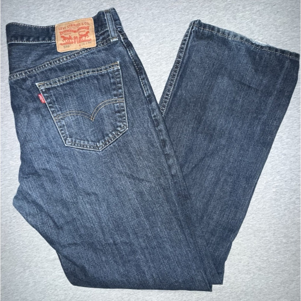 Levi 559 Mens Jeans 36X34 Relaxed Fit Straight Leg Frayed Hem Buttery Soft Feel